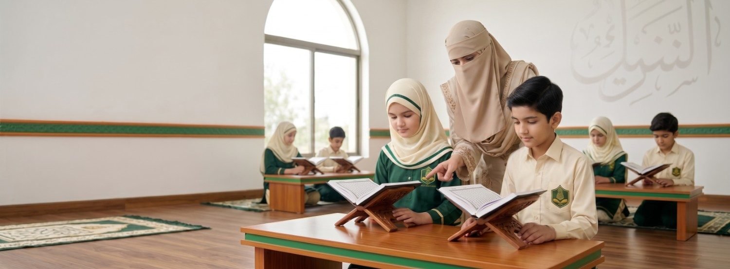 سنابل ایجوکیشن سسٹم میں طلبہ تجوید کے ساتھ قرآن سیکھتے ہوئے